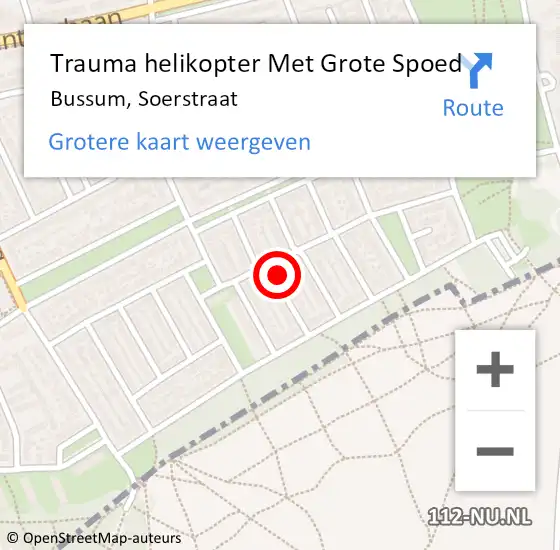 Locatie op kaart van de 112 melding: Trauma helikopter Met Grote Spoed Naar Bussum, Soerstraat op 28 oktober 2021 03:46