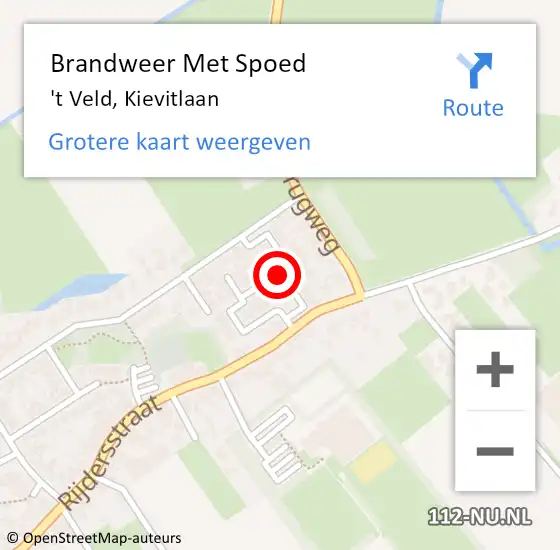 Locatie op kaart van de 112 melding: Brandweer Met Spoed Naar 't Veld, Kievitlaan op 28 oktober 2021 04:57