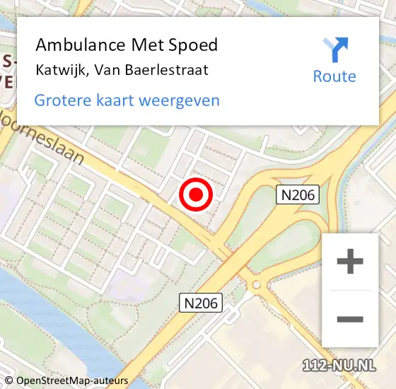 Locatie op kaart van de 112 melding: Ambulance Met Spoed Naar Katwijk, Van Baerlestraat op 28 oktober 2021 07:23