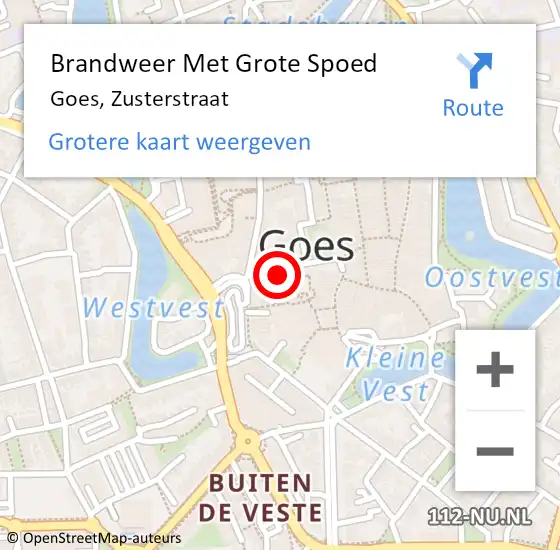 Locatie op kaart van de 112 melding: Brandweer Met Grote Spoed Naar Goes, Zusterstraat op 28 oktober 2021 07:46