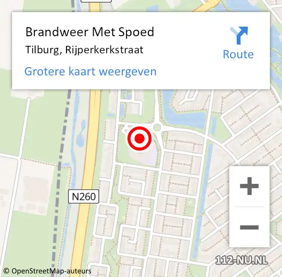 Locatie op kaart van de 112 melding: Brandweer Met Spoed Naar Tilburg, Rijperkerkstraat op 28 oktober 2021 07:59