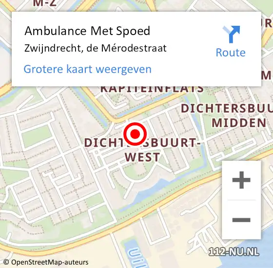 Locatie op kaart van de 112 melding: Ambulance Met Spoed Naar Zwijndrecht, de Mérodestraat op 28 oktober 2021 08:34