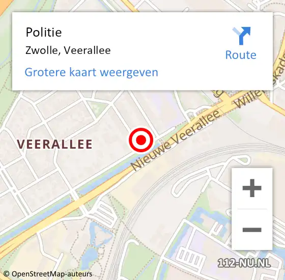 Locatie op kaart van de 112 melding: Politie Zwolle, Veerallee op 28 oktober 2021 08:36