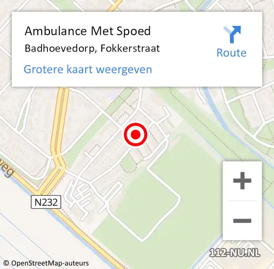 Locatie op kaart van de 112 melding: Ambulance Met Spoed Naar Badhoevedorp, Fokkerstraat op 28 oktober 2021 08:51