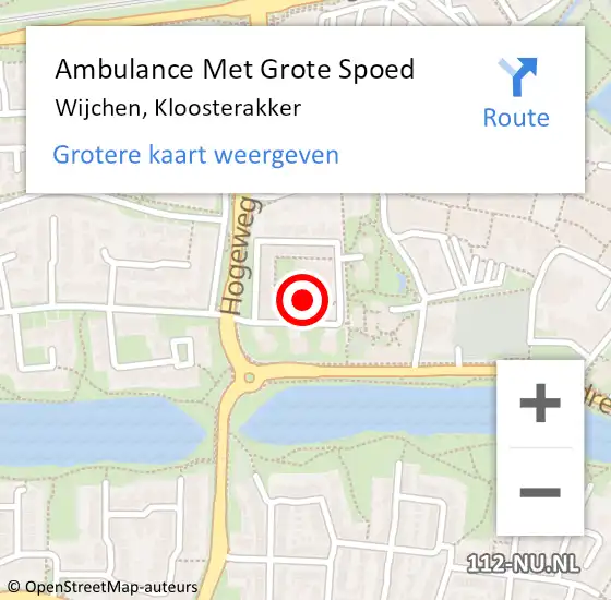 Locatie op kaart van de 112 melding: Ambulance Met Grote Spoed Naar Wijchen, Kloosterakker op 28 oktober 2021 09:27