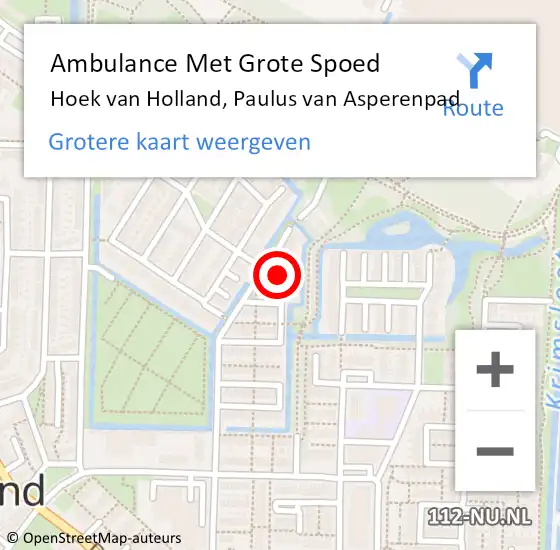 Locatie op kaart van de 112 melding: Ambulance Met Grote Spoed Naar Hoek van Holland, Paulus van Asperenpad op 28 oktober 2021 09:32