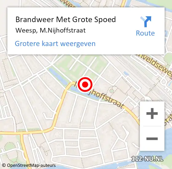 Locatie op kaart van de 112 melding: Brandweer Met Grote Spoed Naar Weesp, M.Nijhoffstraat op 28 oktober 2021 10:12