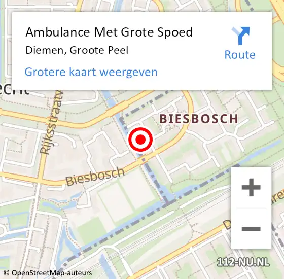 Locatie op kaart van de 112 melding: Ambulance Met Grote Spoed Naar Diemen, Groote Peel op 28 oktober 2021 10:38