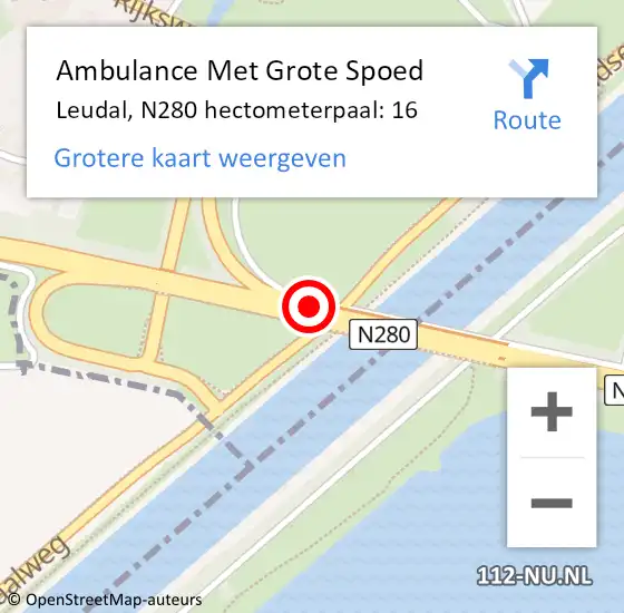 Locatie op kaart van de 112 melding: Ambulance Met Grote Spoed Naar Leudal, N280 hectometerpaal: 16 op 28 oktober 2021 10:39