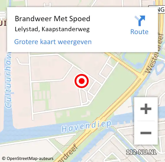 Locatie op kaart van de 112 melding: Brandweer Met Spoed Naar Lelystad, Kaapstanderweg op 28 oktober 2021 11:10