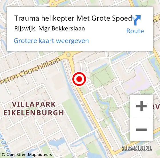 Locatie op kaart van de 112 melding: Trauma helikopter Met Grote Spoed Naar Rijswijk, Mgr Bekkerslaan op 28 oktober 2021 11:31