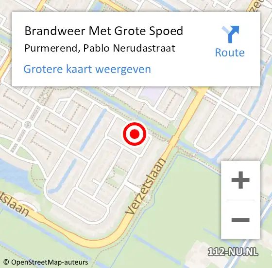 Locatie op kaart van de 112 melding: Brandweer Met Grote Spoed Naar Purmerend, Pablo Nerudastraat op 28 oktober 2021 11:53