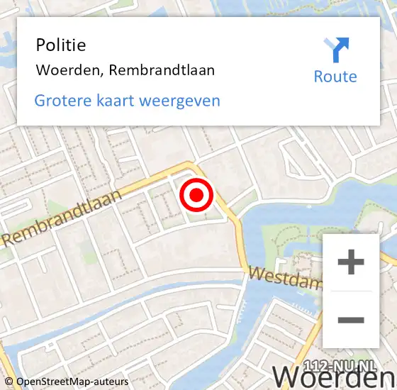 Locatie op kaart van de 112 melding: Politie Woerden, Rembrandtlaan op 28 oktober 2021 12:51