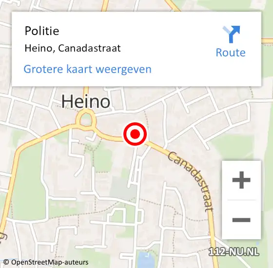 Locatie op kaart van de 112 melding: Politie Heino, Canadastraat op 28 oktober 2021 13:07