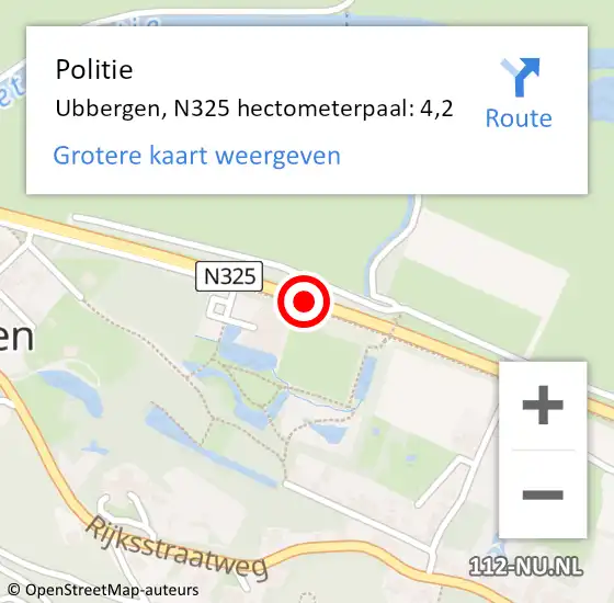 Locatie op kaart van de 112 melding: Politie Ubbergen, N325 hectometerpaal: 4,2 op 28 oktober 2021 13:13