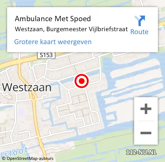 Locatie op kaart van de 112 melding: Ambulance Met Spoed Naar Westzaan, Burgemeester Vijlbriefstraat op 28 oktober 2021 13:24