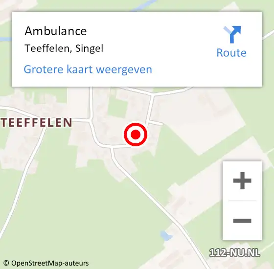 Locatie op kaart van de 112 melding: Ambulance Teeffelen, Singel op 28 oktober 2021 13:32