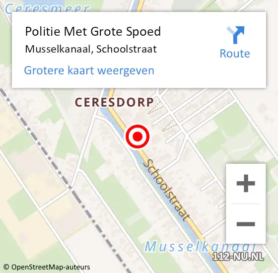 Locatie op kaart van de 112 melding: Politie Met Grote Spoed Naar Musselkanaal, Schoolstraat op 28 oktober 2021 13:42