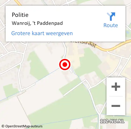 Locatie op kaart van de 112 melding: Politie Wanroij, 't Paddenpad op 28 oktober 2021 14:02