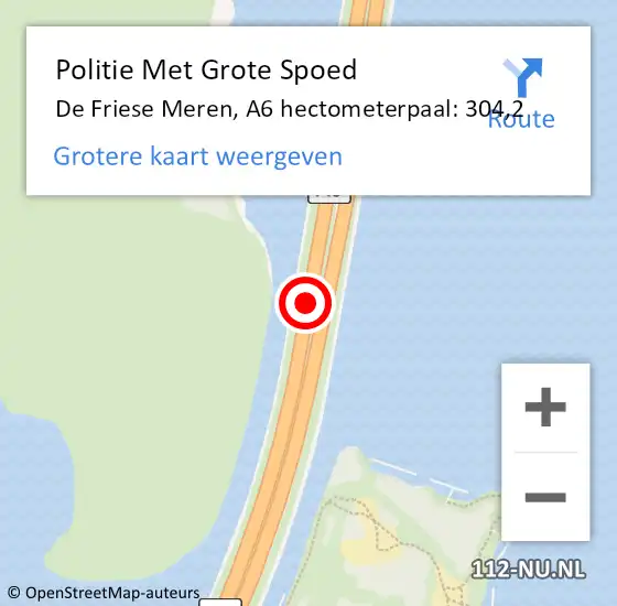 Locatie op kaart van de 112 melding: Politie Met Grote Spoed Naar De Friese Meren, A6 hectometerpaal: 304,2 op 28 oktober 2021 14:13