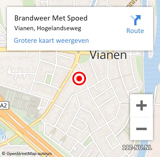 Locatie op kaart van de 112 melding: Brandweer Met Spoed Naar Vianen, Hogelandseweg op 28 oktober 2021 14:14