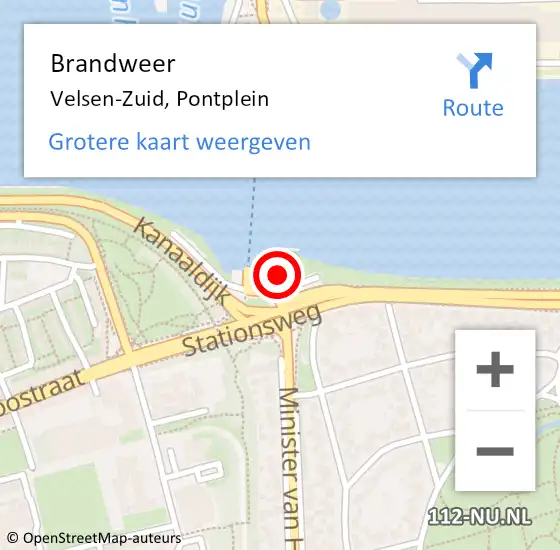 Locatie op kaart van de 112 melding: Brandweer Velsen-Zuid, Pontplein op 28 oktober 2021 14:42