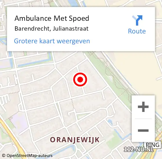 Locatie op kaart van de 112 melding: Ambulance Met Spoed Naar Barendrecht, Julianastraat op 28 oktober 2021 14:47