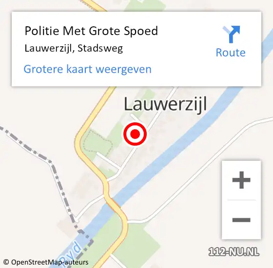 Locatie op kaart van de 112 melding: Politie Met Grote Spoed Naar Lauwerzijl, Stadsweg op 28 oktober 2021 14:53