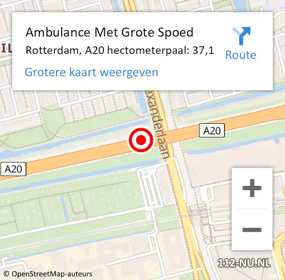 Locatie op kaart van de 112 melding: Ambulance Met Grote Spoed Naar Rotterdam, A20 hectometerpaal: 37,1 op 28 oktober 2021 14:54