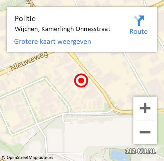 Locatie op kaart van de 112 melding: Politie Wijchen, Kamerlingh Onnesstraat op 28 oktober 2021 15:17