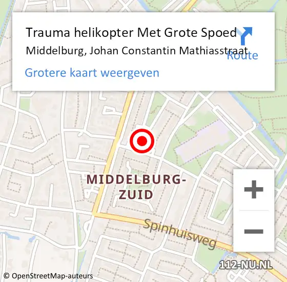 Locatie op kaart van de 112 melding: Trauma helikopter Met Grote Spoed Naar Middelburg, Johan Constantin Mathiasstraat op 28 oktober 2021 15:23