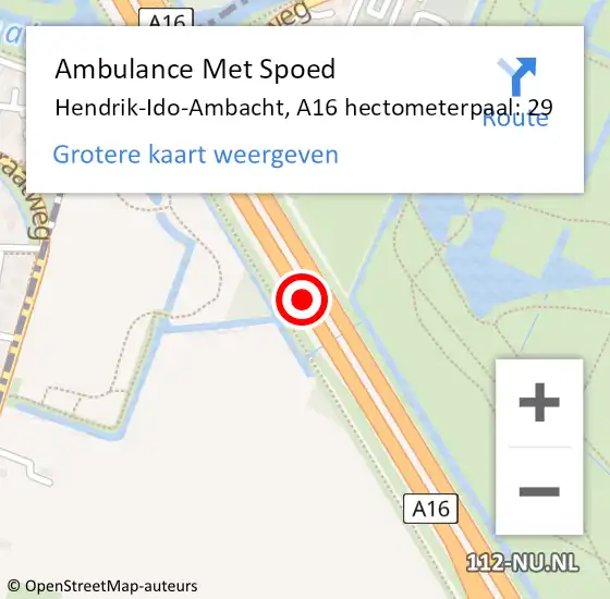 Locatie op kaart van de 112 melding: Ambulance Met Spoed Naar Ridderkerk, A16 hectometerpaal: 29 op 28 oktober 2021 15:25