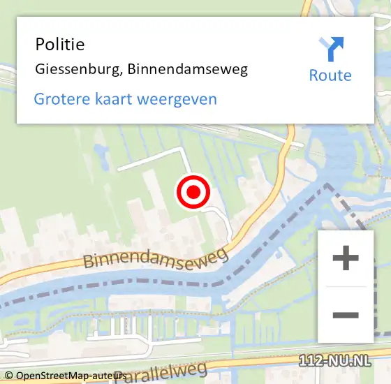 Locatie op kaart van de 112 melding: Politie Giessenburg, Binnendamseweg op 28 oktober 2021 15:40