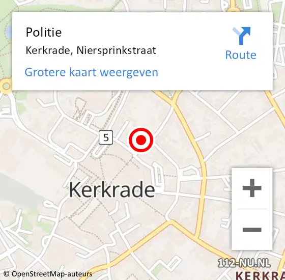 Locatie op kaart van de 112 melding: Politie Kerkrade, Niersprinkstraat op 28 oktober 2021 15:51