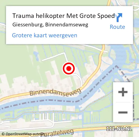 Locatie op kaart van de 112 melding: Trauma helikopter Met Grote Spoed Naar Giessenburg, Binnendamseweg op 28 oktober 2021 15:52
