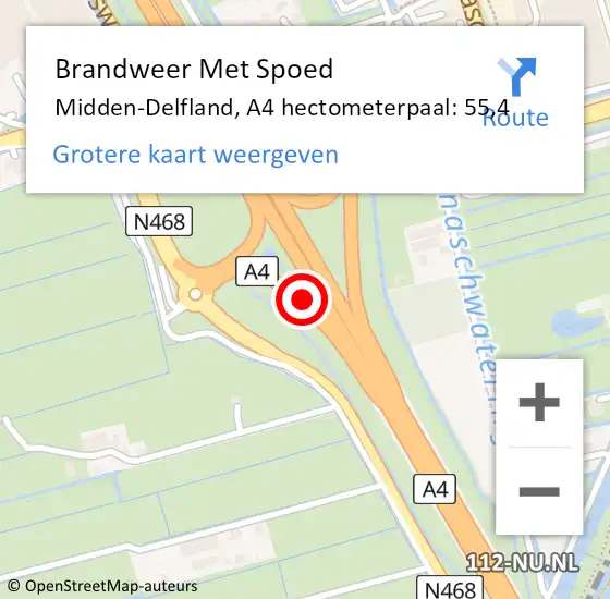 Locatie op kaart van de 112 melding: Brandweer Met Spoed Naar Midden-Delfland, A4 hectometerpaal: 55,4 op 28 oktober 2021 16:00