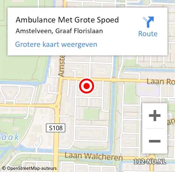 Locatie op kaart van de 112 melding: Ambulance Met Grote Spoed Naar Amstelveen, Graaf Florislaan op 28 oktober 2021 16:48