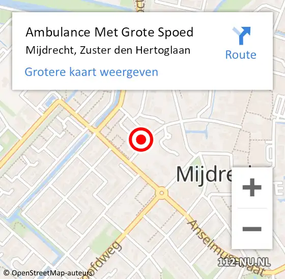 Locatie op kaart van de 112 melding: Ambulance Met Grote Spoed Naar Mijdrecht, Zuster den Hertoglaan op 28 oktober 2021 16:57