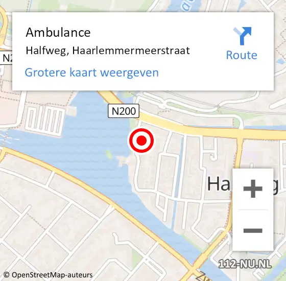 Locatie op kaart van de 112 melding: Ambulance Halfweg, Haarlemmermeerstraat op 28 oktober 2021 17:03