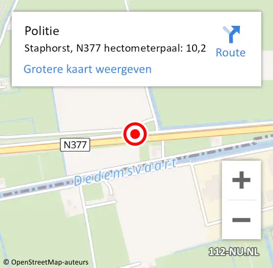 Locatie op kaart van de 112 melding: Politie Staphorst, N377 hectometerpaal: 10,2 op 28 oktober 2021 17:06