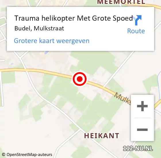 Locatie op kaart van de 112 melding: Trauma helikopter Met Grote Spoed Naar Budel, Mulkstraat op 28 oktober 2021 17:26