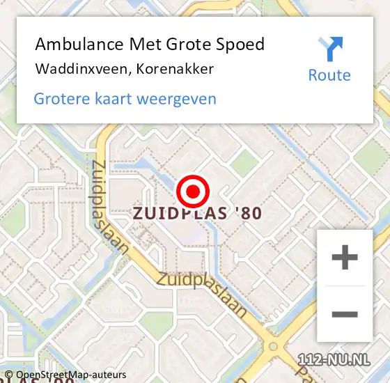 Locatie op kaart van de 112 melding: Ambulance Met Grote Spoed Naar Waddinxveen, Korenakker op 28 oktober 2021 17:35