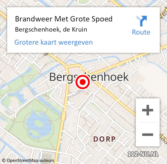 Locatie op kaart van de 112 melding: Brandweer Met Grote Spoed Naar Bergschenhoek, de Kruin op 28 oktober 2021 17:47