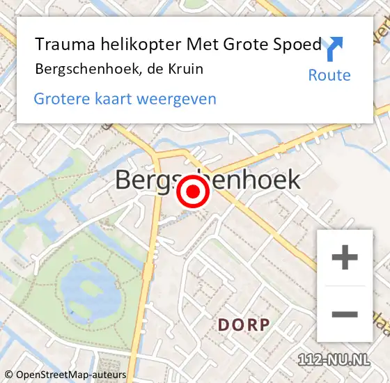 Locatie op kaart van de 112 melding: Trauma helikopter Met Grote Spoed Naar Bergschenhoek, de Kruin op 28 oktober 2021 17:49