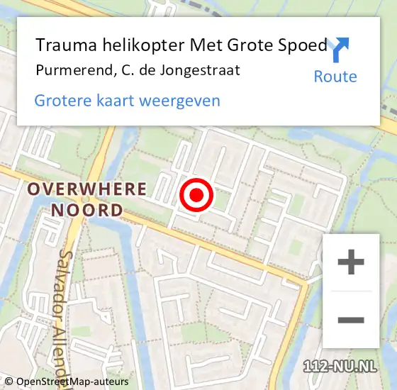 Locatie op kaart van de 112 melding: Trauma helikopter Met Grote Spoed Naar Purmerend, C. de Jongestraat op 28 oktober 2021 17:58