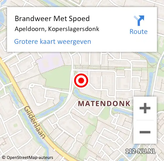 Locatie op kaart van de 112 melding: Brandweer Met Spoed Naar Apeldoorn, Koperslagersdonk op 28 oktober 2021 18:04