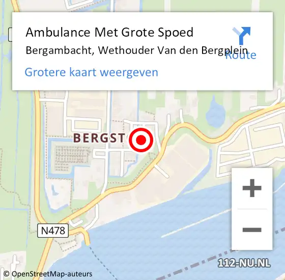 Locatie op kaart van de 112 melding: Ambulance Met Grote Spoed Naar Bergambacht, Wethouder Van den Bergplein op 28 oktober 2021 18:14