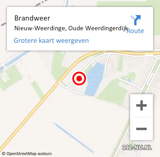 Locatie op kaart van de 112 melding: Brandweer Nieuw-Weerdinge, Oude Weerdingerdijk op 28 oktober 2021 18:17