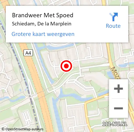 Locatie op kaart van de 112 melding: Brandweer Met Spoed Naar Schiedam, De la Marplein op 28 oktober 2021 18:19