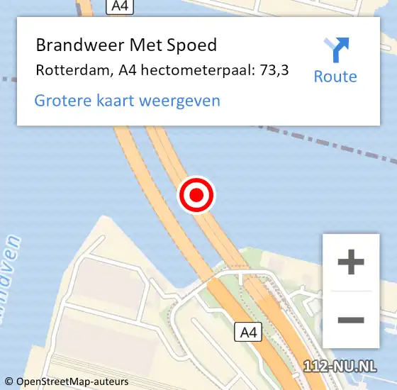 Locatie op kaart van de 112 melding: Brandweer Met Spoed Naar Rotterdam, A4 hectometerpaal: 73,3 op 28 oktober 2021 18:26